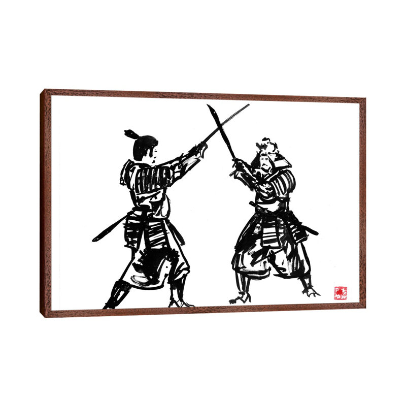 Touching Swords II by Péchane - Print on Canvas, 101.6 cm H x 66.04 cm W, Classic Brown Wood Framed