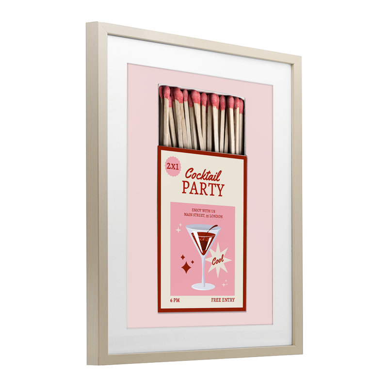 «Cocktail Party Matchbox», impression par CAD Designs, Récolte de pin sous cadre en verre, H 21 po x l 17 po