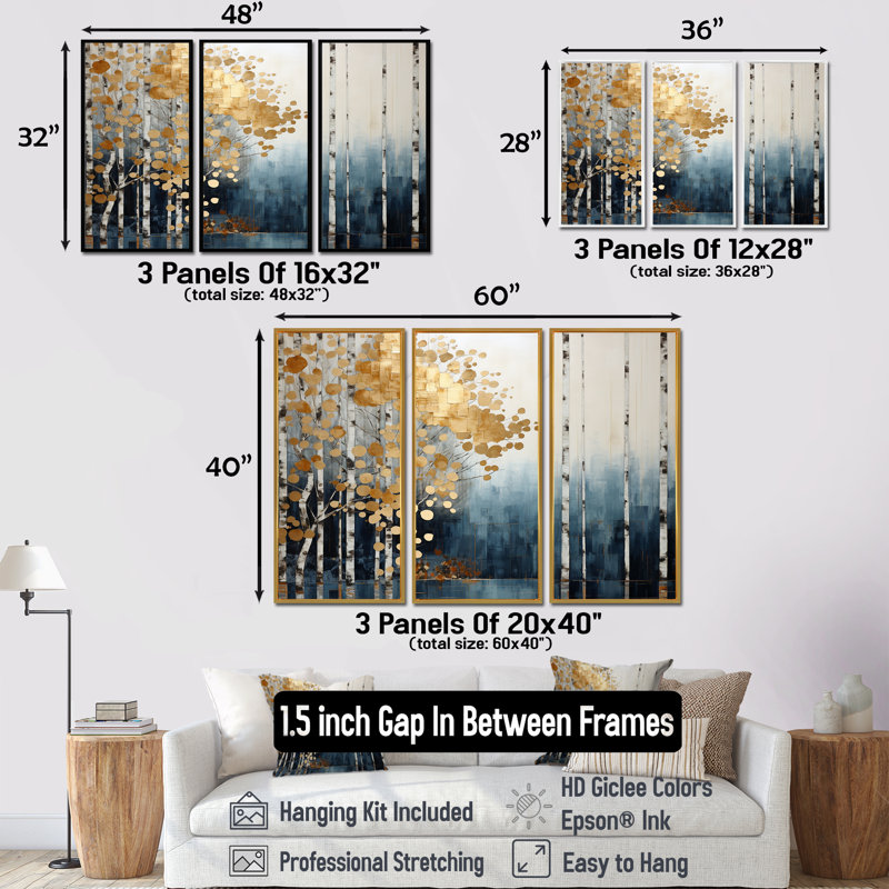 Ensemble de salon Fellner - Forest Wall Art, H 40 po x l 60 po x P 1 po, Cadre flottant blanc