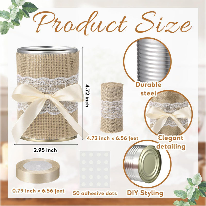 Metal Table Vases With Burlap Bow 6 Pcs