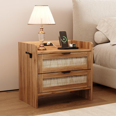 Nightstand, Bedside Table, Boho Night Stand with Type-c Charging Station, 2 Drawer Storage Space by Wrought Studio