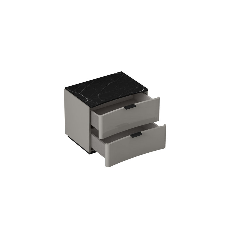 Table de chevet 2 tiroirs Hywel, Gris clair / noir
