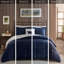 Édredon en duvet synthétique - double / grand, bleu marine + confortable, 2 taies décoratives et 1 coussin décoratif