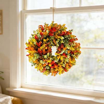 Hanging Ornaments Home Decor Door Props Wreaths, Real Touch Faux Artificial Wreath，Wreaths for Windows Outdoor Indoor Walls Home Xmas Holiday Decor（11.8in）