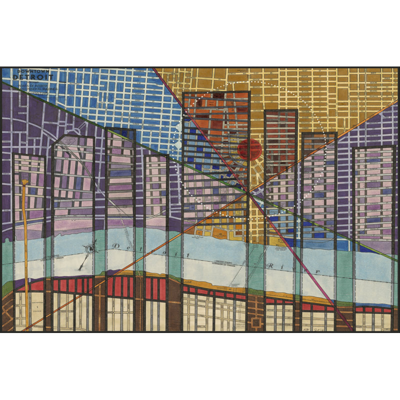 Modern Map Of Detroit by Nikki Galapon - Wrapped Canvas Print, 81cm H x 122cm W