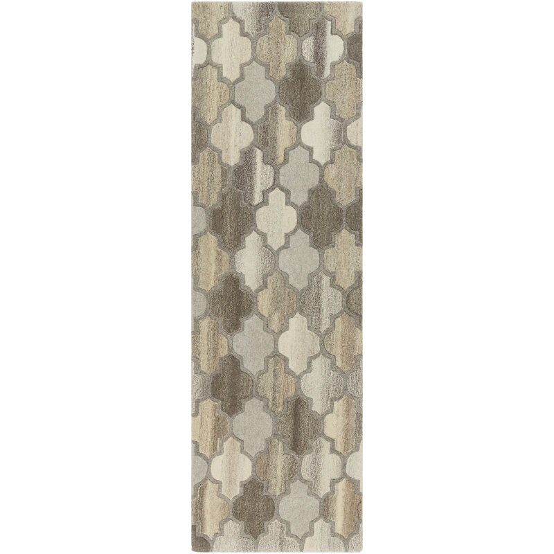 Breccan Geometric Handmade Tufted Wool Gray Area Rug, Runner 2'6" x 8'