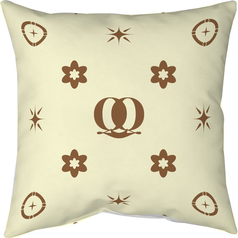 Coussin en polyester filé personnalisable 2 caractères de luxe Q Khieu Luxury, Crème/brun, Oui