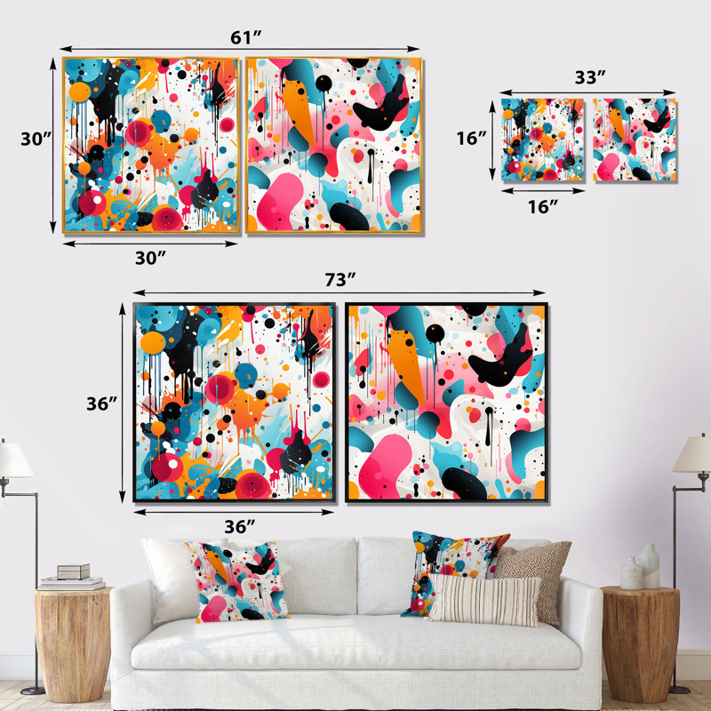 Cieanna - Ensemble de 2 reproductions de toiles abstraites, Toile tendue, H 16 po x l 33 po x P 1 po