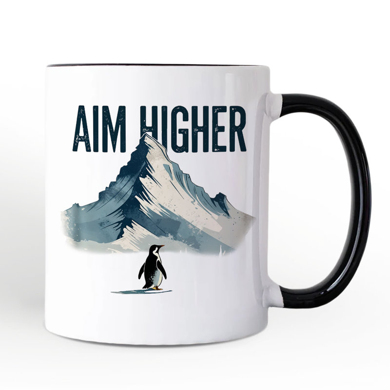 Tasse de pingouin Aim supérieur, cadeau de citation de montagne rétro avec nom personnalisé