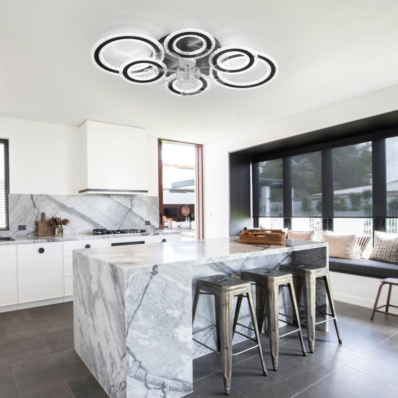 Elora 76cm LED Dimmable Reversible Flush Mount Ceiling Fan with Lights and Remote, Black
