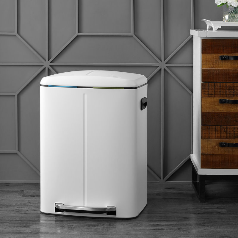 Step On Multi-Compartment Trash/Recycling Bins - 10.6 Gallons, White