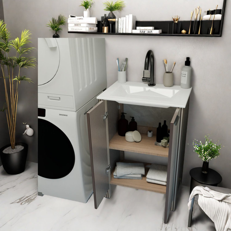 Ensemble de meuble-lavabo et lavabo 30 po Modern, finition en bois brun pour les salles de bain compactes