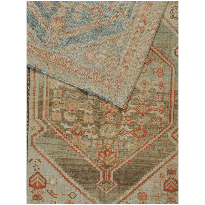 Keleh One-of-a-Kind Runner 3'7" X 16' 1940s Runner Wool Area Rug in Cinnamon/Gray Blue/Pale Teal