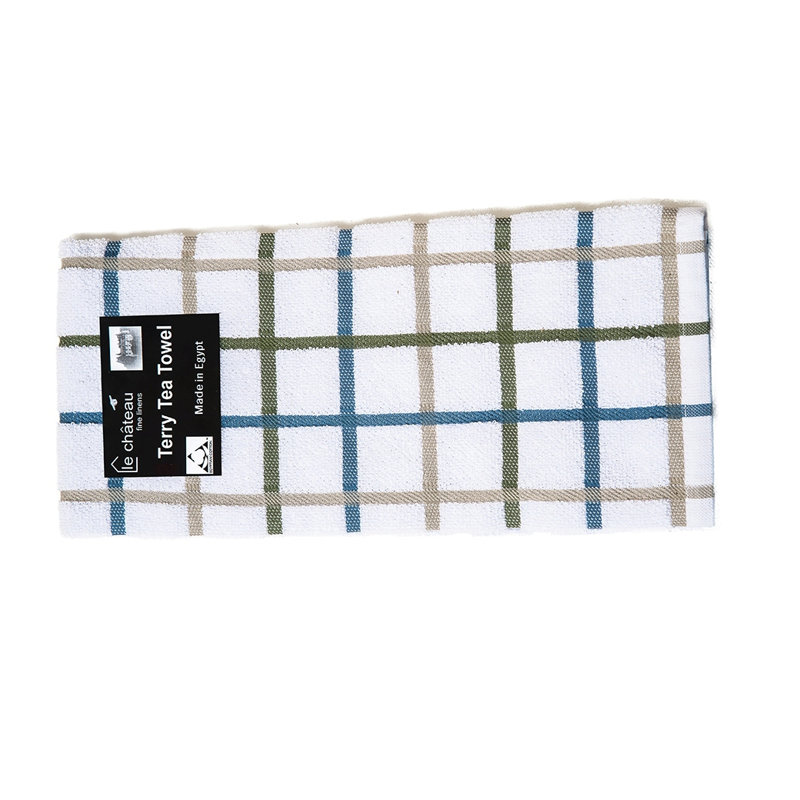 Terry Stripe Jacquard Kitchen Towel, White/Green/Blue
