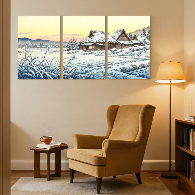«Snowy Village Winter Landscape With Reflections», ensemble de 3 impressions d'art sur toile, H 18 po x l 36 po
