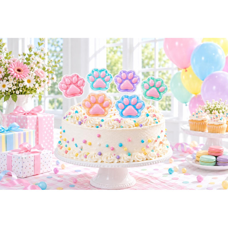 Décorations de gâteau en forme de pattes de chat brillantes, figurines pastel pour gâteau d'anniversaire chaton, pics à gâteaux en carton