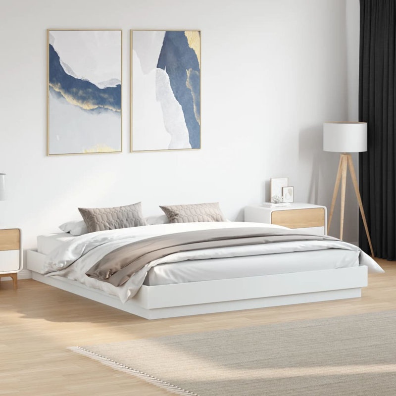 17 Stories Bed Frame With LED Lights , UK Super King - 180 x 200 cm, White