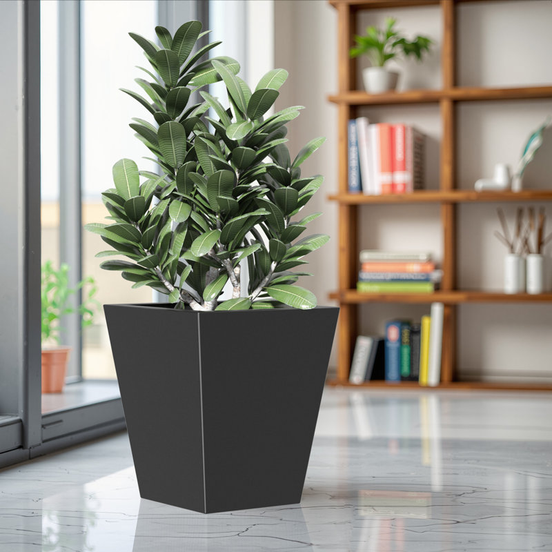 Tall Metal Tapered Planter, Black, 19" H x 22" W x 19" D