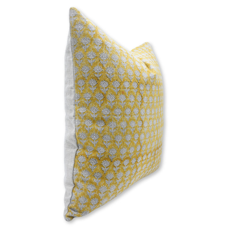 Linen Pillow Cover, Rectangular, Yellow/White, 14"H x 20"W