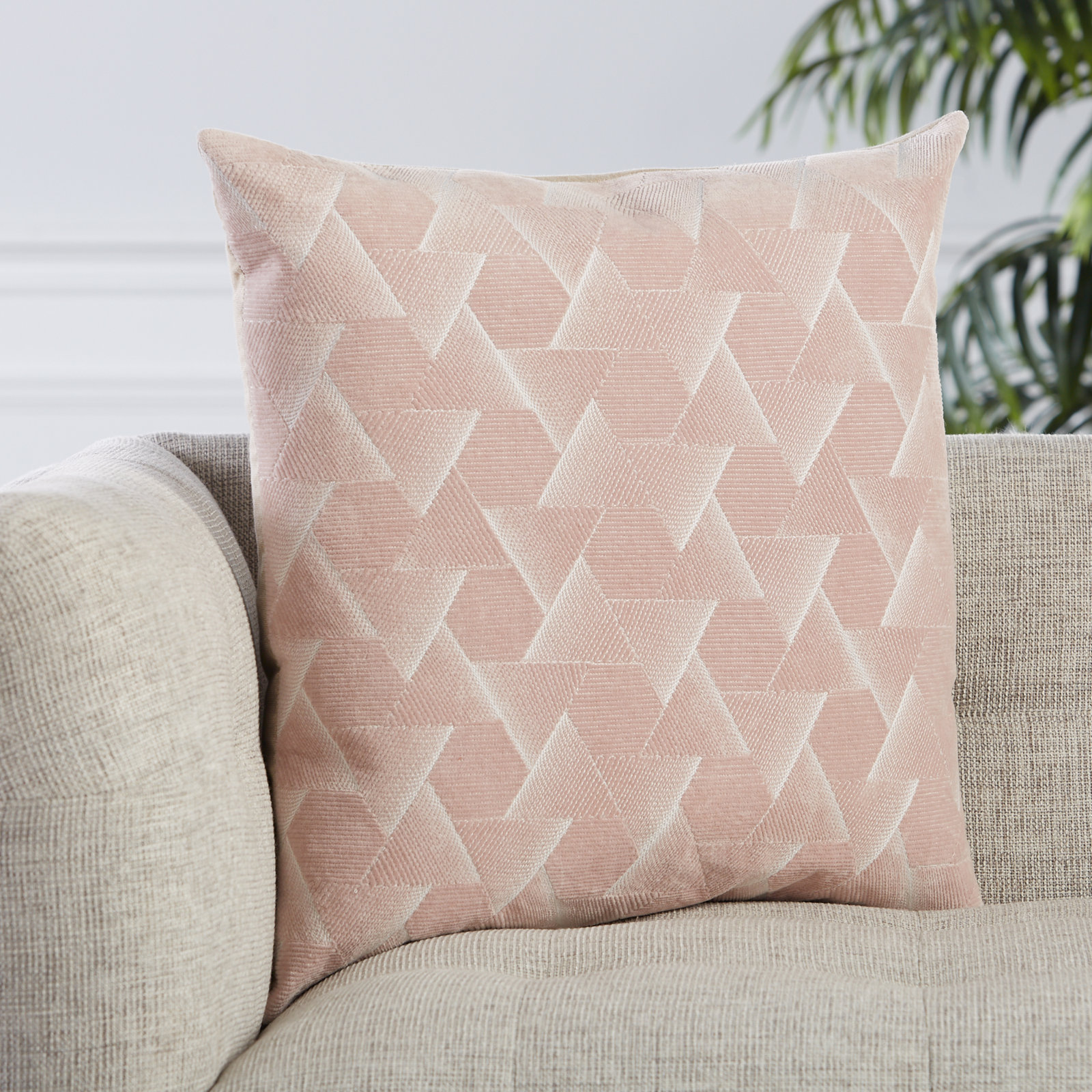 Gretchen Geometric Cotton Throw Pillow, Down, Blush
