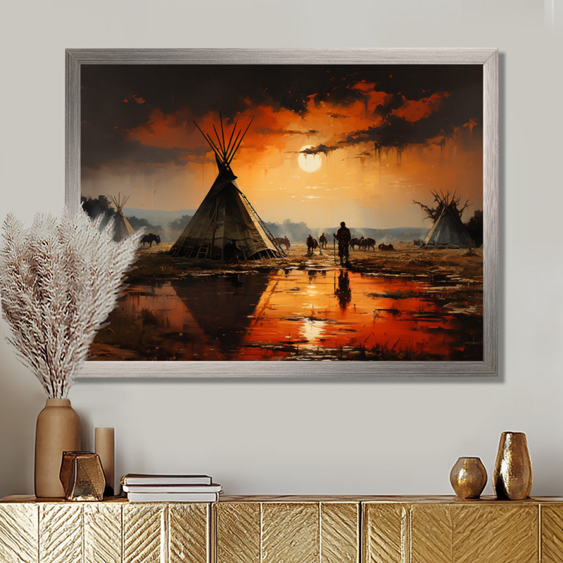 Reproduction d'art sur toile, "Native Orange Tent", H 34 po x l 44 po x P 1,5 po, Cadre simple argenté
