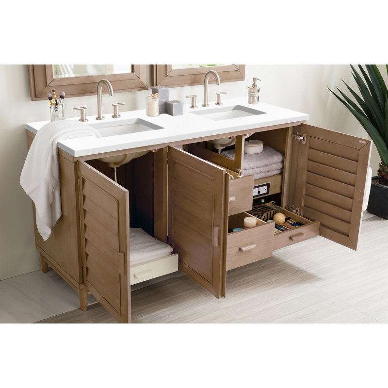Portland 60'' W Double Vanity, White Zeus, Widespread