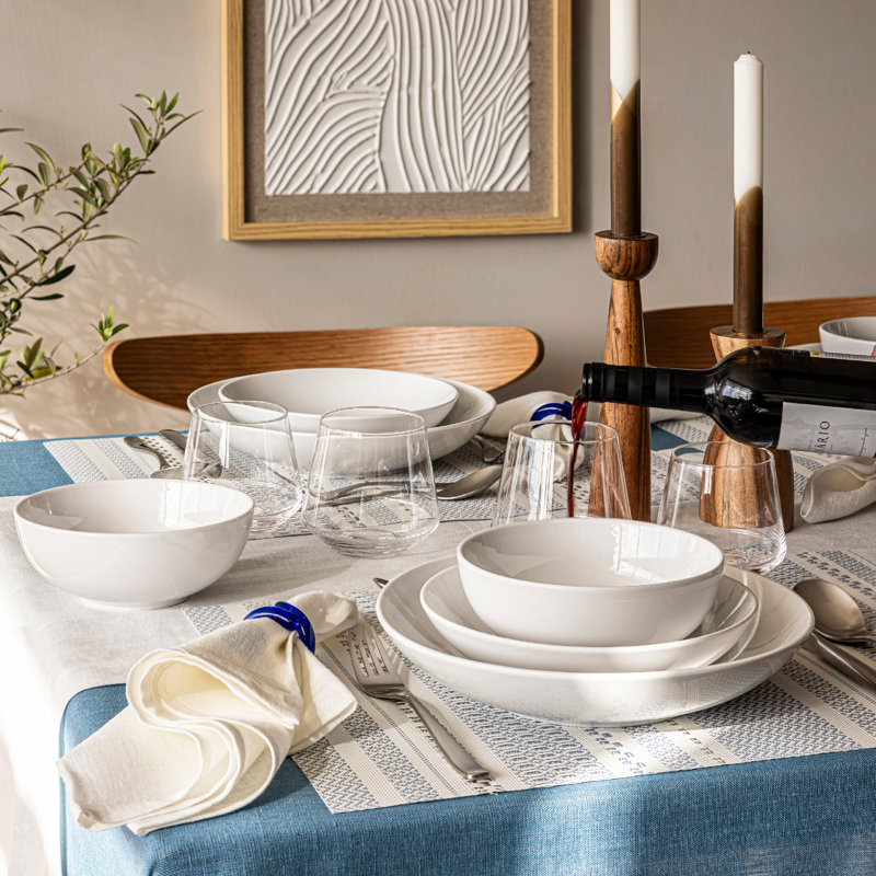 over&back Coupe 12-Piece Glossy White Hand-Finished Porcelain Dinnerware Set