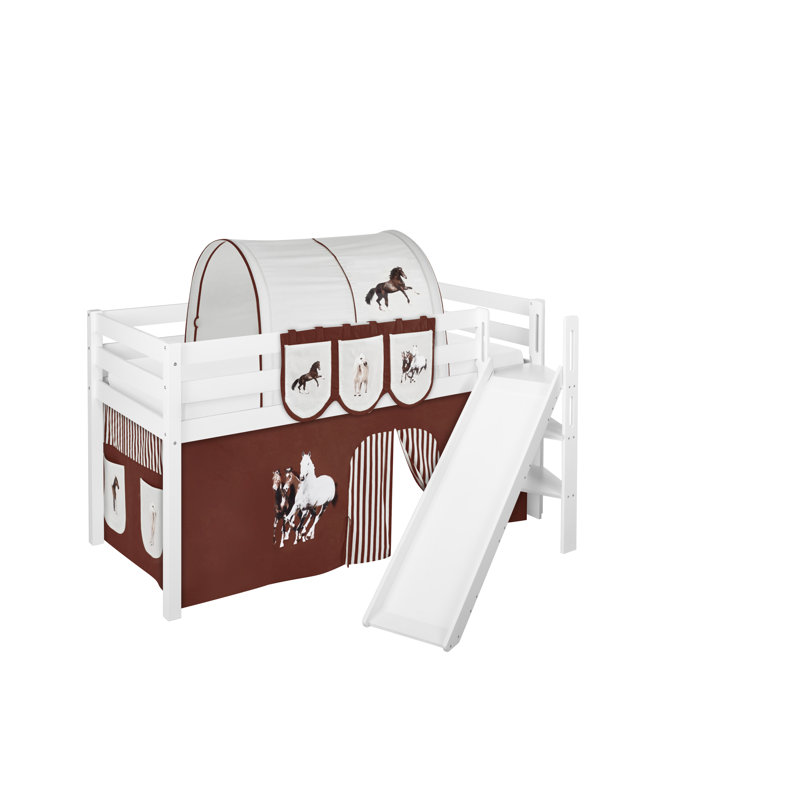 Jelle Mid Sleeper Bed with Curtain, European Single (90 x 200cm), Brown