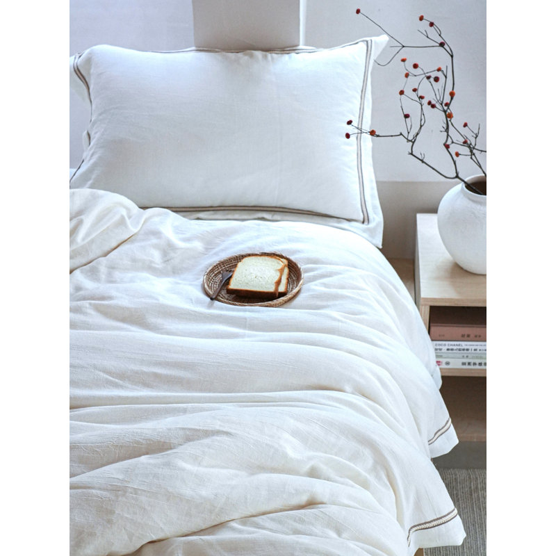Manjusaka Tencel Linen Duvet Cover Set with Pillowcase -Top Grade & Natural, White, King Duvet Cover + 2 Pillowcases 