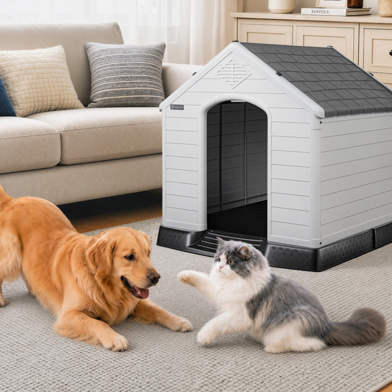 Niche pour chien en plastique Aunyae, Gris, 37.4" H x 35" W x 38.9" D