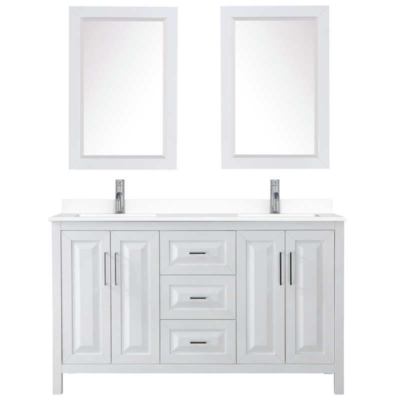Daria 60'' W Double Vanity, White, White Cultured Marble, Brushed Gold