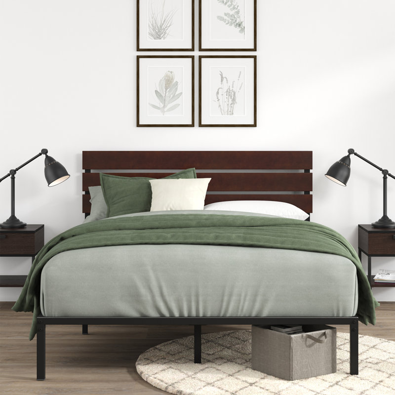 Steens Modern Metal Bed frame with Bamboo Headboard, Double (4'6)