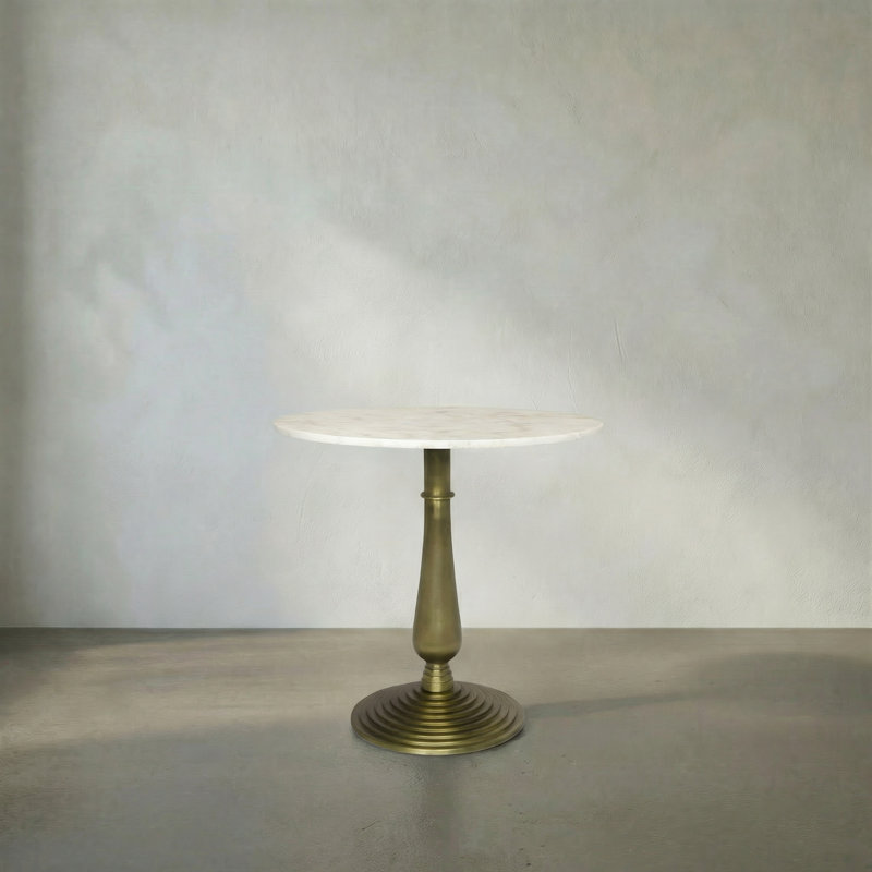 Alida End Table, White, Antique Brass
