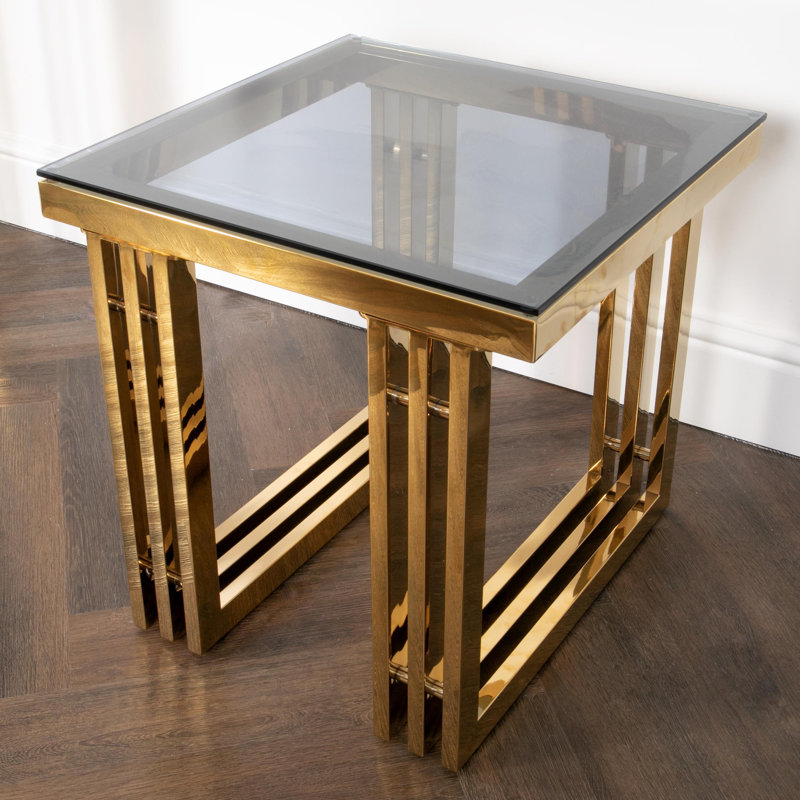 Paulette Glass Top End Table, Gold