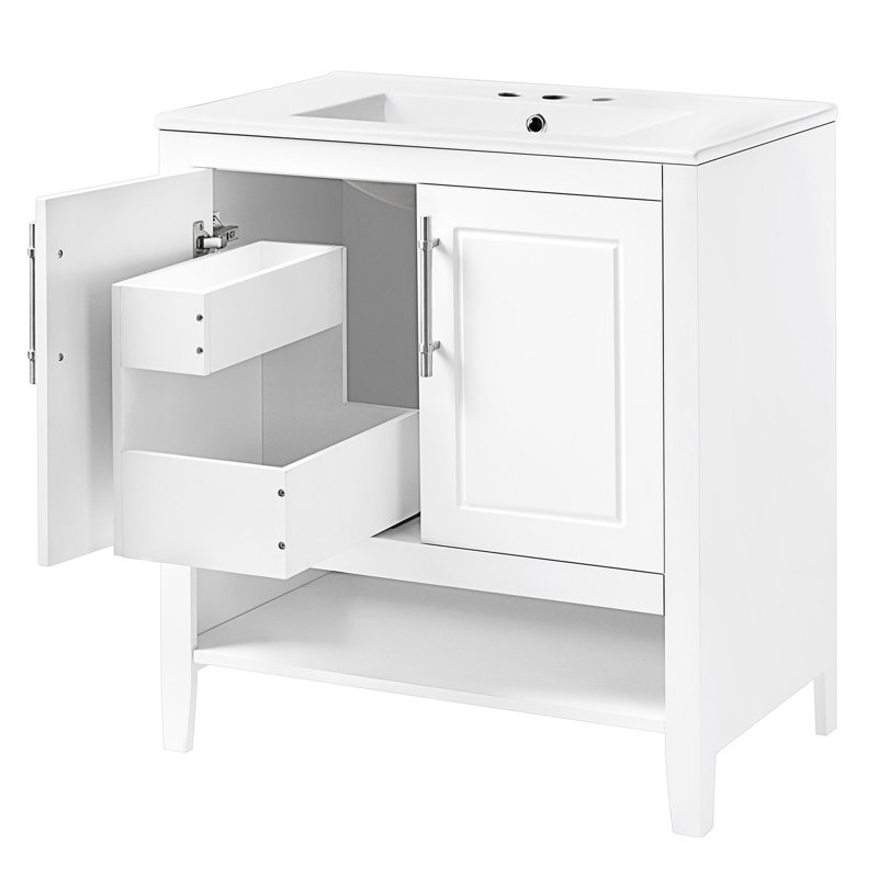 Meuble-lavabo de salle de bain avec lavabo, armoire de salle de bain multifonctionnelle avec portes et tiroirs, Blanc