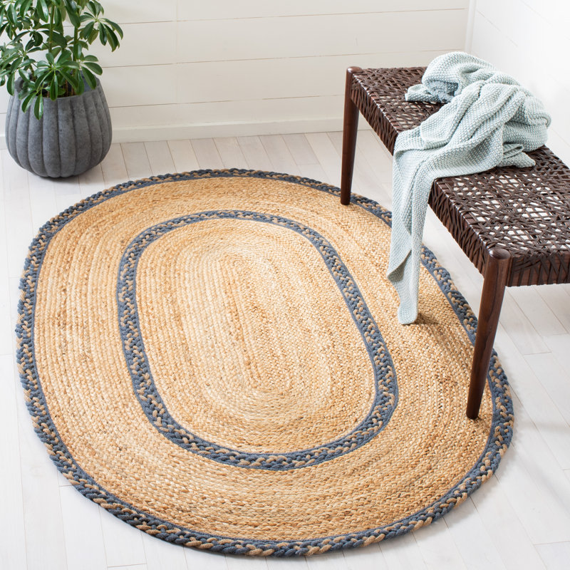 Tapis en jute / coton tissé à la main Troche, Ovale 7 pi x 9 pi