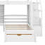 Lit simple superposé simple au-dessus de simple et simple avec tiroirs, escalier de rangement et tablettes intégrées, cadre de lit moderne avec garde-corps