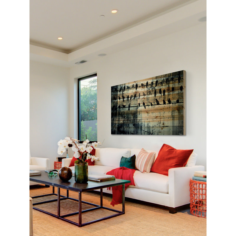 Urban Style Abstract Birds on Wire Mixed Media Canvas Art