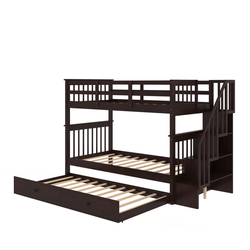 Fazer Kids Twin Over Twin Bunk Bed with Trundle, Espresso