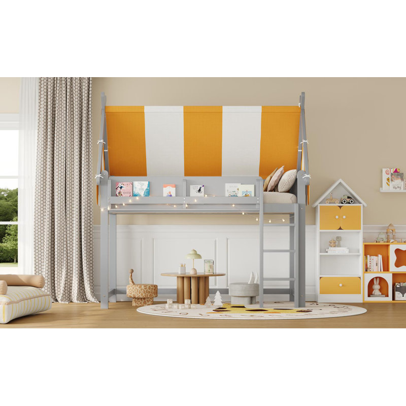 Twin Size Loft Bed with Canopy, Gray