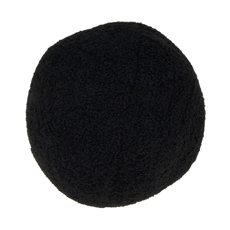 Black Faux Fur Round Throw Pillow, 10"