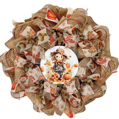 Harvest Wreath Scarecrow in Pumpkin Patch Handmade