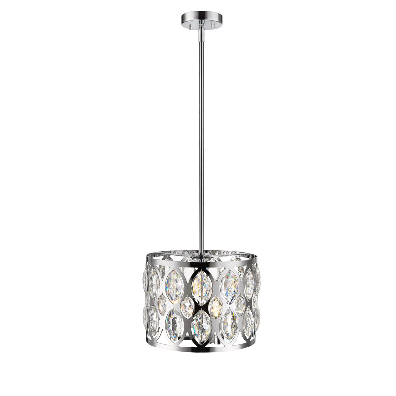 Lustre cylindrique unique / remarquable à 3 lumières avec accents de cristal Delphina, Chrome, H 9 po x l 12 po x P 12 po