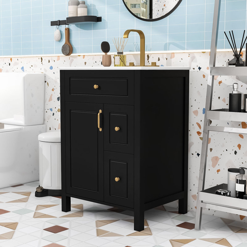 Contemporary Wood Bathroom Vanity with Premium Ceramic Basin, Soft-Close Door and Ample Storage, Black