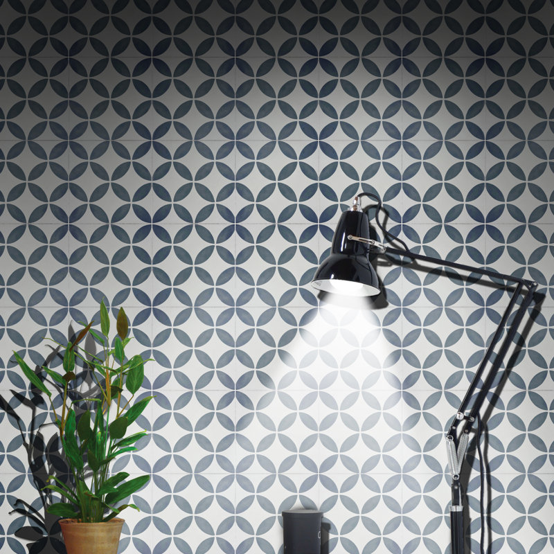 Amlo 8" x 8" Cement Patterned Wall & Floor Tile, White/Gray