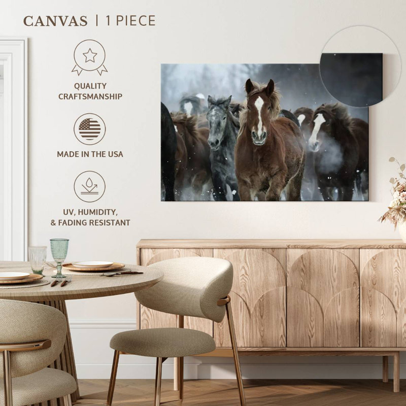 Brampt Horses In Winter, 34" H x 51" W