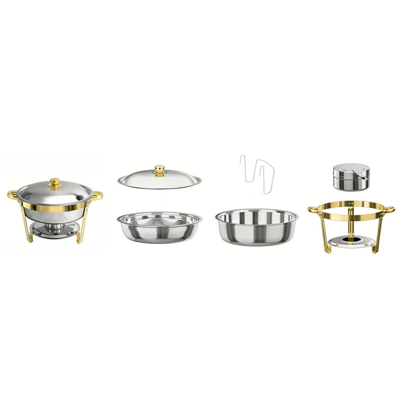 Réchaud de qualité supérieure avec accents dorés - Chauffe-buffet robuste en acier inoxydable pour la restauration, les mariages et les réceptions à domicile