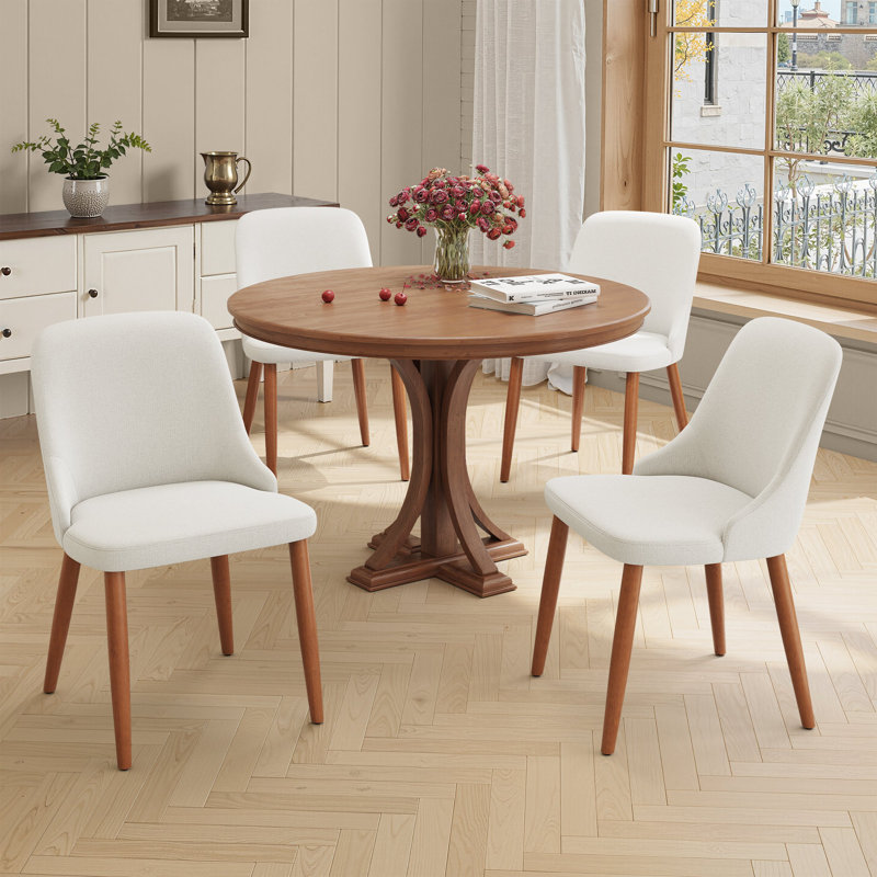 Wood Frame Upholstered Dining Chairs, Beige