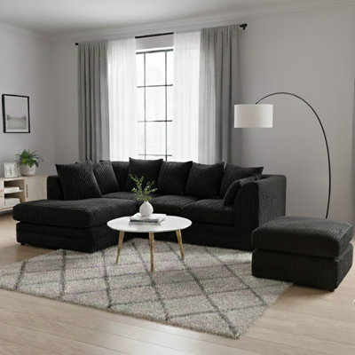 Soft Fabric Jumbo Cord 4 Seater L Shape with Foot Stool Upholstered Living Room Sets