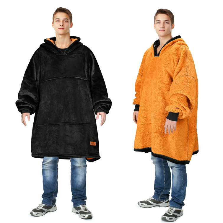 Men Oversized Hooded Blanket Hoodie Lined Sherpa Fleece Wearable Sweatshirt